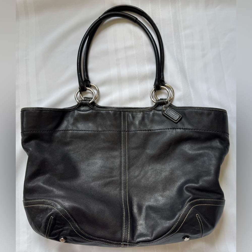 COACH Soho Black Smooth Genuine Leather Carryall Large Shoulder Tote Bag VGUC